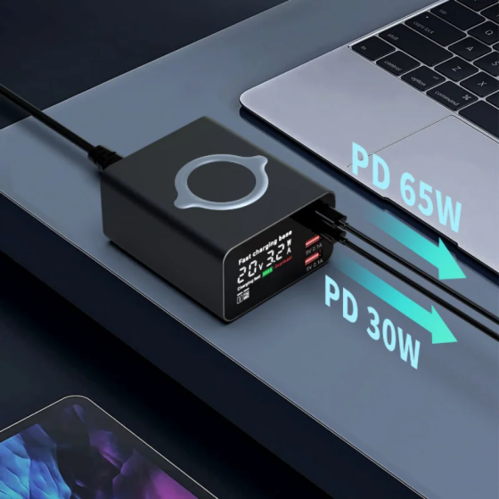 Сетевая зарядная станция WLX-X9C 110W с беспроводной зарядкой LCD экран (2Type-C+2USB) Черный Винница