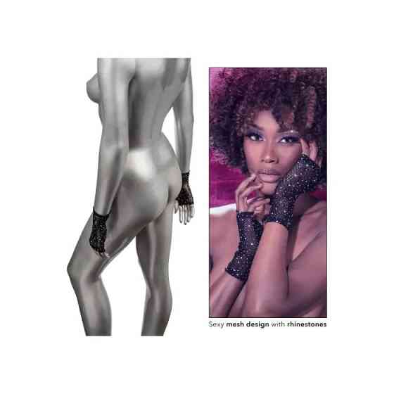 Перчатки короткие в мелкую сетку со стразами CalExotics Fingerless Gloves, черные Sex Aura Киев