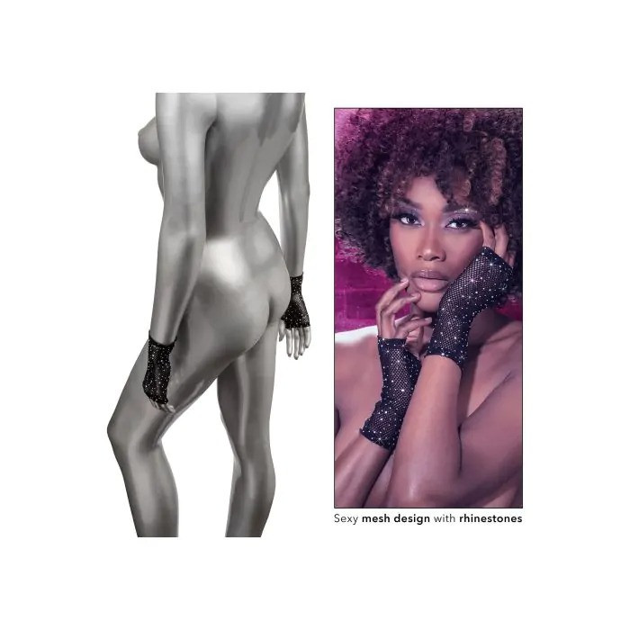 Перчатки короткие в мелкую сетку со стразами CalExotics Fingerless Gloves, черные Sex Aura Киев - изображение 3