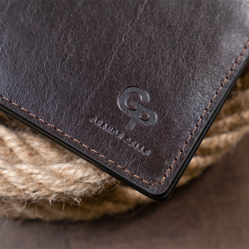 Стильне портмоне в гладкій шкірі GRANDE PELLE 11312 Коричневе Київ - фото 1