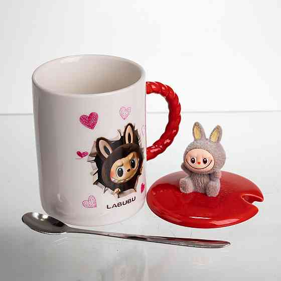 Чашка с крышкой и ложкой Labubu для детей, красная Киев