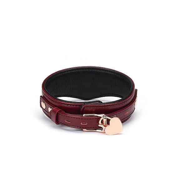 Шкіряний нашийник з повідцем Liebe Seele Wine Red Curved Collar, замок-сердечко Sex Aura Київ