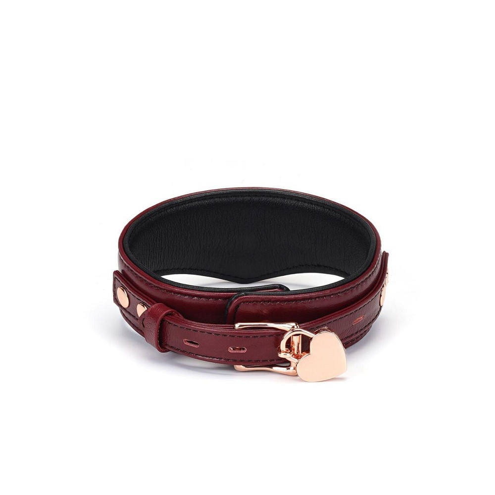 Шкіряний нашийник з повідцем Liebe Seele Wine Red Curved Collar, замок-сердечко Sex Aura Київ - фото 2