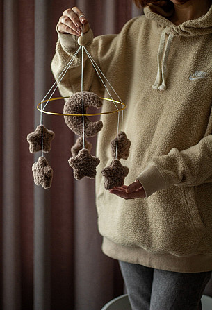 Детский музыкальный мобиль на кроватку для младенцев WooolyWool «Звезды беж» с 35 мелодиями Киев - изображение 2