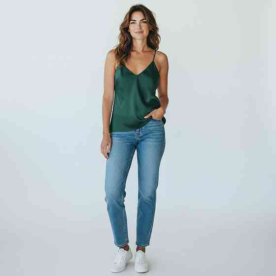 Шовкова майка на тонких бретельках Зелений 3XL/4XL Харків