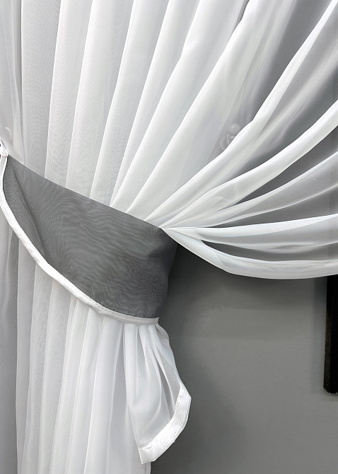 Кухонний комплект VR-Textil № 062к шторка з ламбрекеном графітовий із білим 200х160 см (59-982) Київ - фото 4