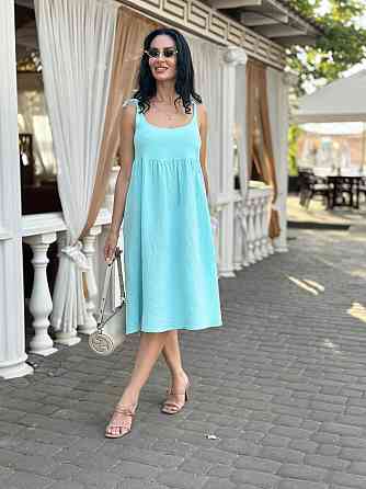 Летнее платье сарафан из муслина на бретельках Caramel Батал 54-56, Голубой Киев