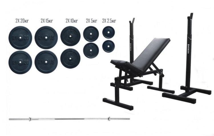 Скамья + стойки +  штанга с гранилитных блинов 115 кг Гантели, гири, штанги и диски комплект Киев - изображение 1