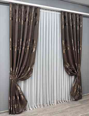 Комплект готових штор VR-Textil Льон Рогожка № 1687ш Венге 200х270 см 2 шт (32-342) Київ