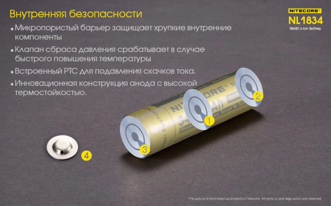 Акумулятор 18650 Nitecore NL1834 3400mAh 3.7V Li-Ion (Жовтий) Вінниця - фото 7