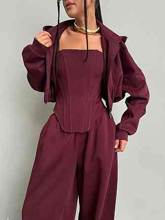 Жіночий стильний трендовий костюм-трійка петля Бордо, 46/48 Одеса