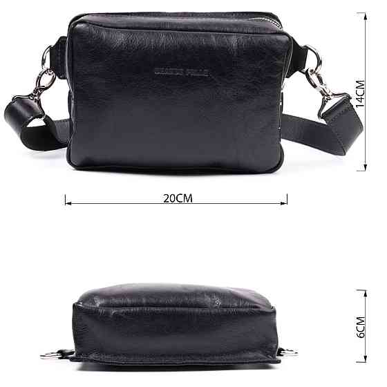 Сумка бананка прямокутного формату із якісної натуральної шкіри GRANDE PELLE 22576 Чорний Київ