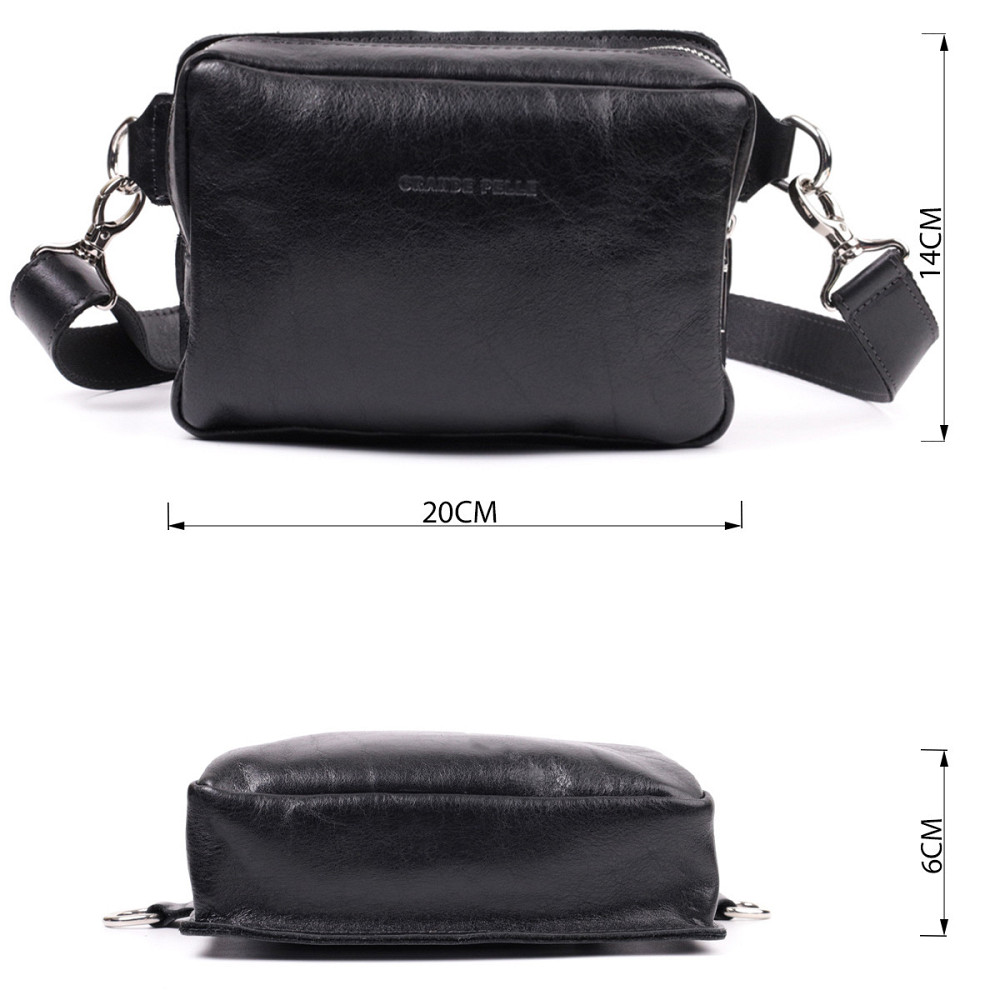 Сумка бананка прямокутного формату із якісної натуральної шкіри GRANDE PELLE 22576 Чорний Київ - фото 2