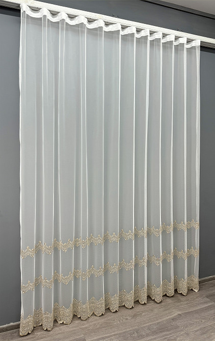 Тюль VR-Textil 1473т Грек-сітка з вишивкою Молочний з бежевим 300х270 см (40-) Київ - фото 3