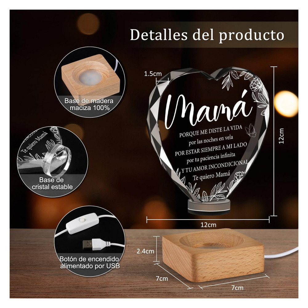 Нічник світильник WAVEJOE Cadeau (MAMA) Mommy дерев'яна основа USB живлення 2x12x12 см для мами з карткою і серветкою Київ - фото 8