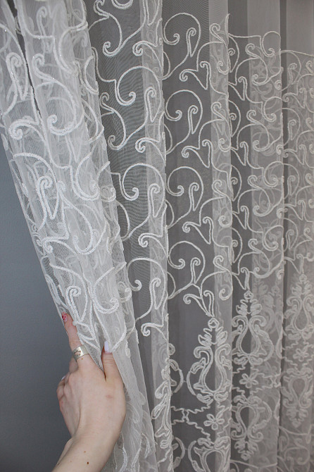 Тюль фатин с вышивкой, цвет белый 1414т Киев - изображение 4