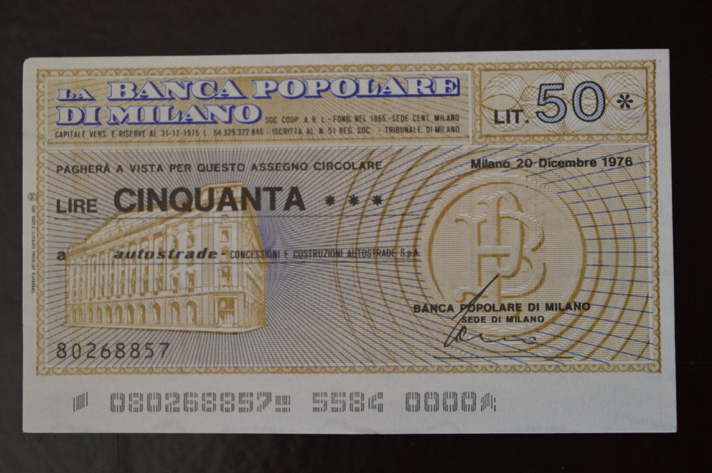 Чек. Италия 50 Лир 1976год (ЧК-1) ЛОТ 2 Полтава - изображение 1