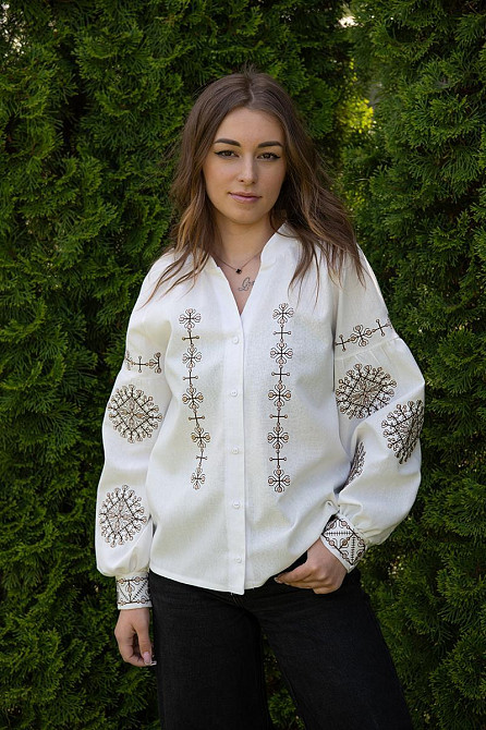 Женская вышиванка - рубашка с длинным рукавом льняная топ Киев - изображение 2