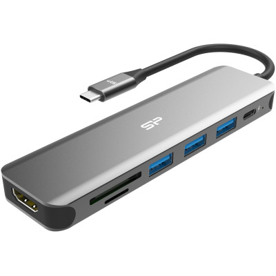 Порт-репликатор Silicon Power Docking Station USB-C 7-in-1 Boost SU20 Silver Aluminum (SPU3C07DOCSU200G) Винница - изображение 2