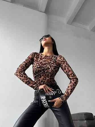 Женский леопардовый лонгслив с имитацией лифа стрейч сетка Одесса