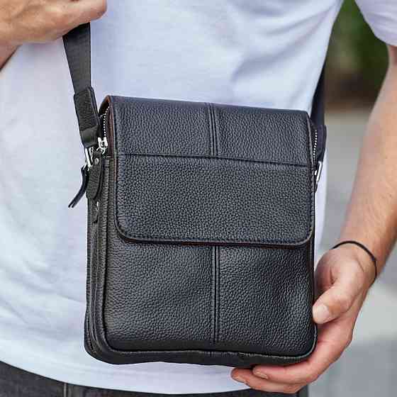 Чорна шкіряна чоловіча сумка на плече Tiding Bag M1254A Київ