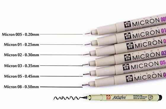 Набор линеров PIGMA MICRON 6шт + 1 линер-кисть Pigma Brush + PIGMA Micron PN В ПОДАРОК Sakura Киев