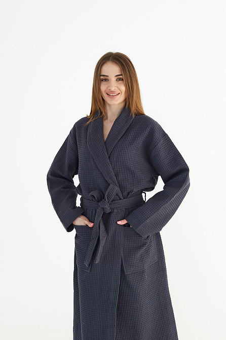 Халат вафельний Ideal Textile довгий темно-сірий (56860640) 3XL Чернівці - фото 8