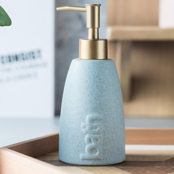Дозатор керамічний для мила у ванну і душову кімнату 320 мл, диспенсер для рідкого мила і миючого засобу, Блакитний Кам'янець-Подільський