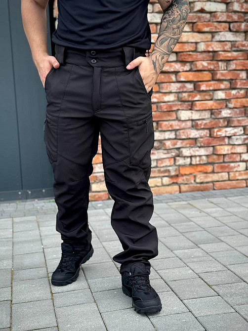 Тактический демисезонный мужской костюм soft shell черный, военная форма софт шелл с молнией Львов - изображение 10