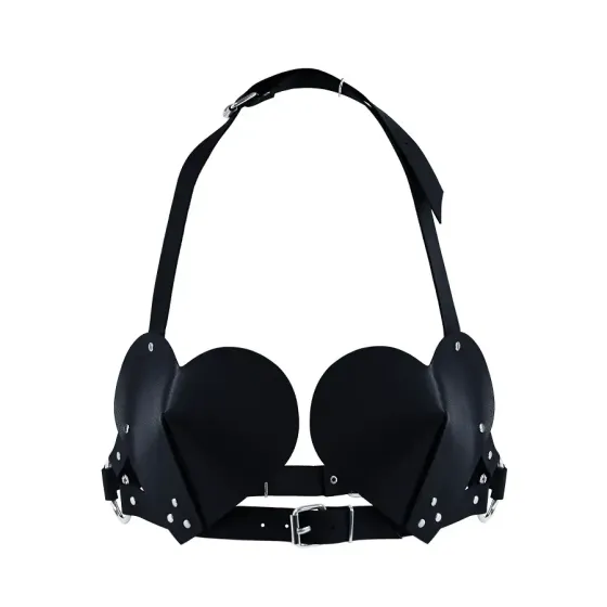 Ліф Серце з натуральної шкіри Feral Feelings - Hearts Bra Black Львів