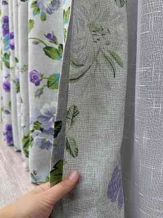 Комплект штор VR-Textil Лен Прованс 200х270 2шт и Тюль 600х270 2084ш-115т Светло-серый с фиолетовым и белым 71-219/7 Киев