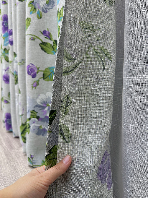 Комплект штор VR-Textil Лен Прованс 200х270 2шт и Тюль 600х270 2084ш-115т Светло-серый с фиолетовым и белым 71-219/7 Киев - изображение 5