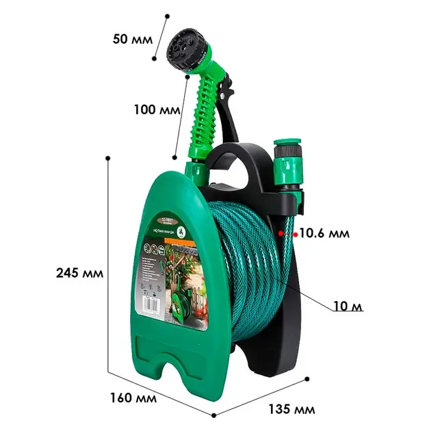 Набор поливочный шланг BlueBird BB-4208 10м на катушке пистолет с распылителем 7-ми режимный Коломия - фото 6