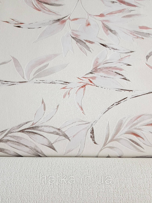 Вінілові шпалери на флізелін AS creation Attractive гілки листя рожеві, білі чорні на молочному Київ - фото 3