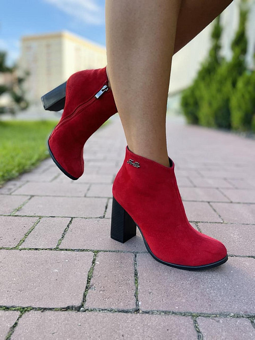 Жіночі черевики 95 червоні натуральна замша висота каблука 9 см розмір 38 (2570) Коломия - фото 4