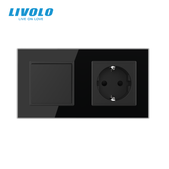 LIVOLO Одноклавішний вимикач з розеткою Livolo чорний скло (VL-C7C1EUK1-12) Коломыя