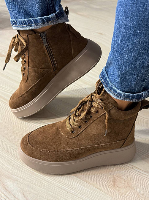 Ботинки женские Hengji 280-5 зимние на меху на бежевой подошве замшевые коричневые, 41, 25,5 см Киев - изображение 5