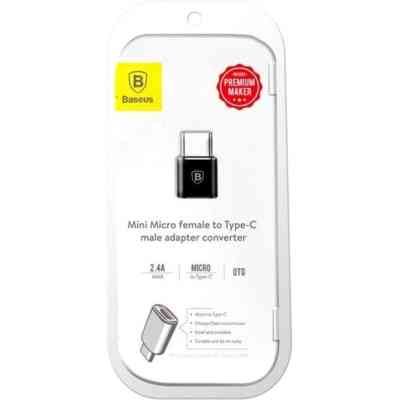 Переходник Micro USB F To USB-C M Adapter Black Baseus (CAMOTG-01) Винница