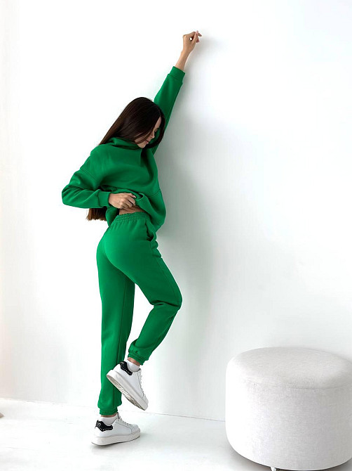 Жіночий спортивний теплий костюм оверсайз на флісі Зелений S Харків - фото 2