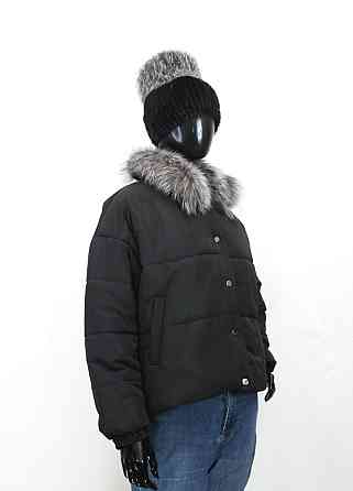 Демисезонная женская куртка з меховым воротним Черный 48 Харьков