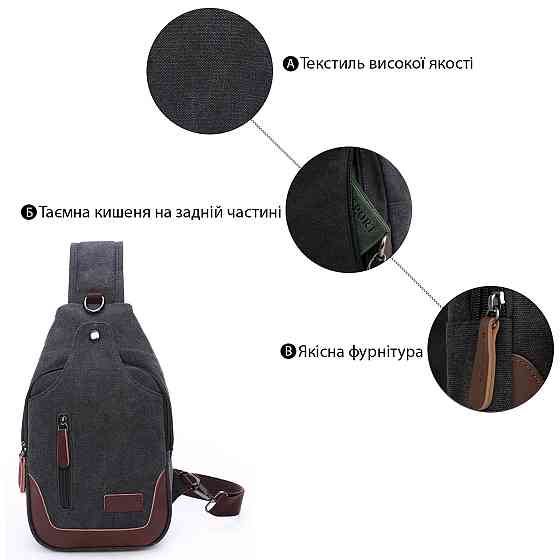 Сумка через плечо текстильная Vintage 20077 Черная Киев