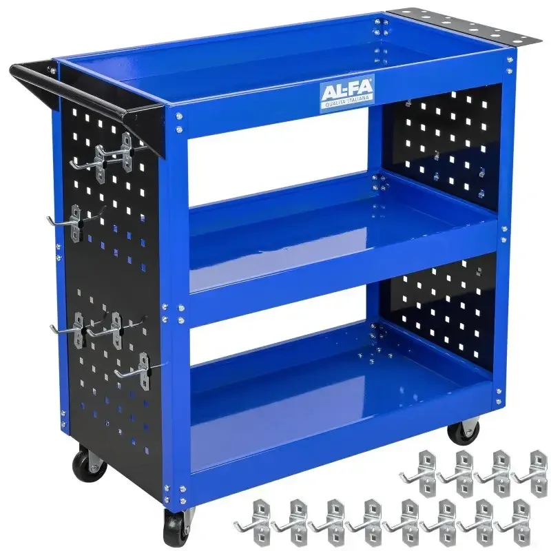Візок для майстерні AL-FA ALMTC01 – сталевий, 3 полиці, бокові панелі, 12 гачків Львів - фото 1