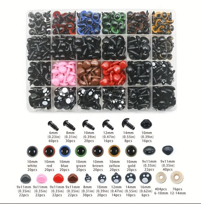 Набор глаз и носиков с шайбами для изготовления игрушек и кукол, разные размеры и цвета, в наборе 10 Киев - изображение 3