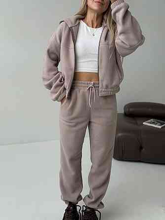 Женский повседневный теплый костюм на молнии с поларом флиса Бежевий, 46/48 Одесса