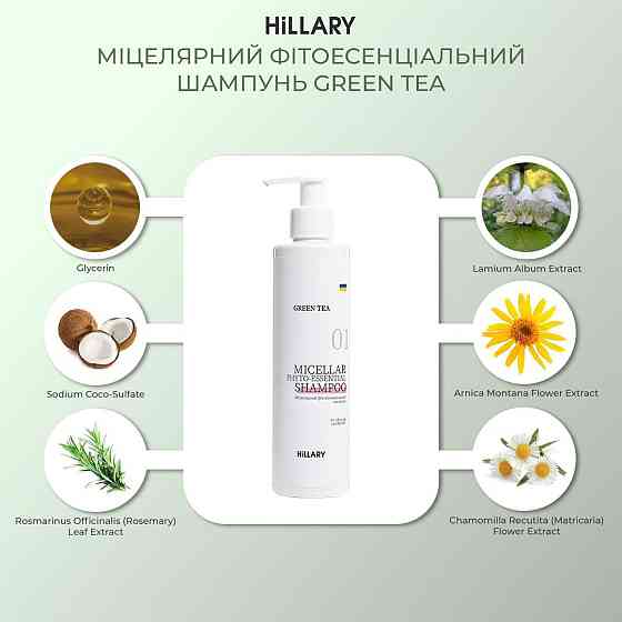 Міцелярний фітоесенціальний шампунь Green Tea Hillary Green Tea Micellar Phyto-essential Shampoo, 250 мл Київ
