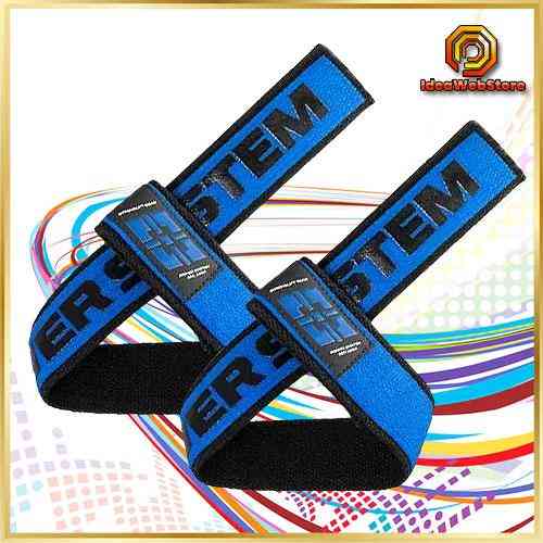 Лямки для станової тяги штангіста ремені для штанги Power System для надійного хвата і захисту зап'ястя сині Київ