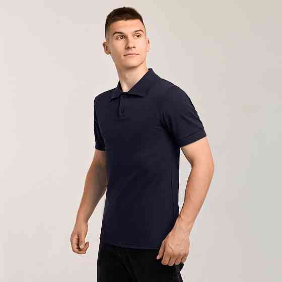 Темно-синее нави мужское классическое поло на пуговицах Pobedov. Футболка поло Pobedov Royal синяя Киев