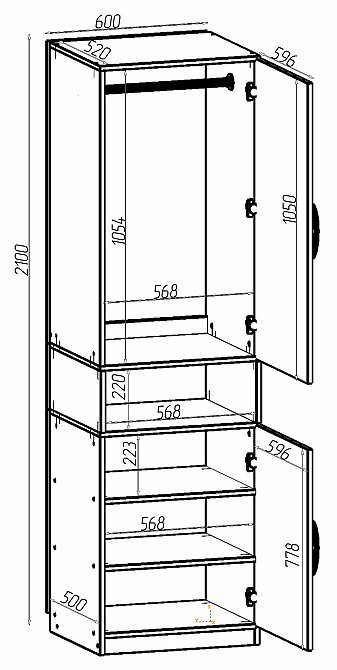 Шкаф для одежды Tetris Т-5, Самоа Димчастий, 600/520/2100 Львов - изображение 3