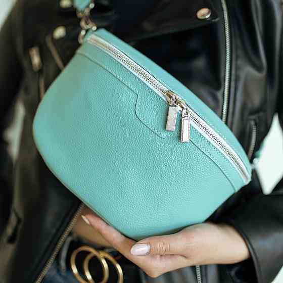 Жіноча шкіряна бананка, сумка з натуральної шкіри, стильна і вишукана жіноча сумочка бірюзаMasterSem Київ