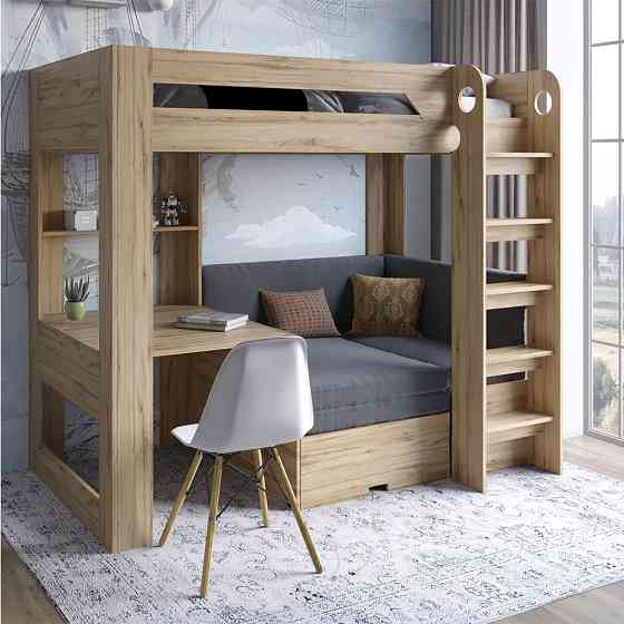 Детская двухъярусная кровать LION Флай 90х190 см со встроенным столом Дуб Аппалачи/Лили-95 (LION-041637) ТОП Днепр